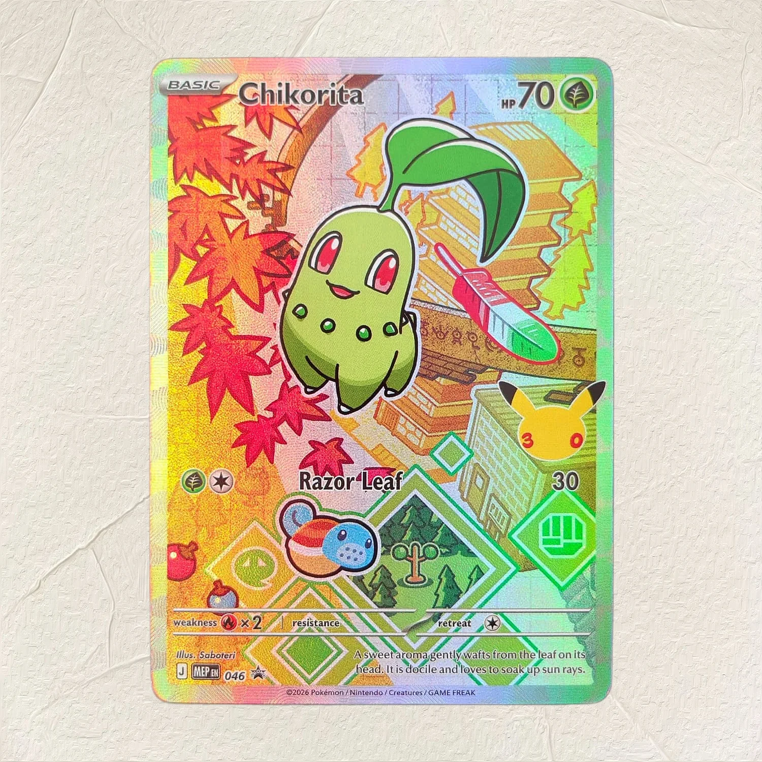 Board Game Anime - Pokemon English Chikorita 046 DIY Holographic